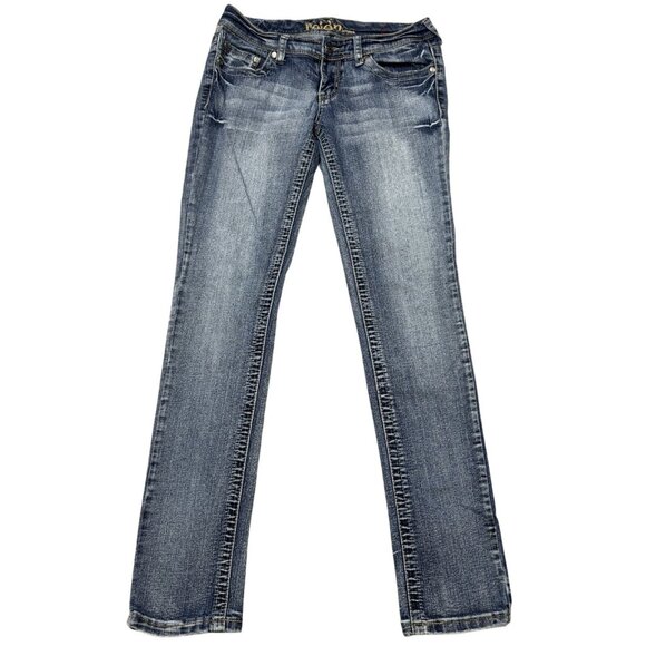 Reign Womens Blue Denim Skinny Leg Jeans Low Rise Stretch Pockets Size Curvy 3 - Picture 1 of 14